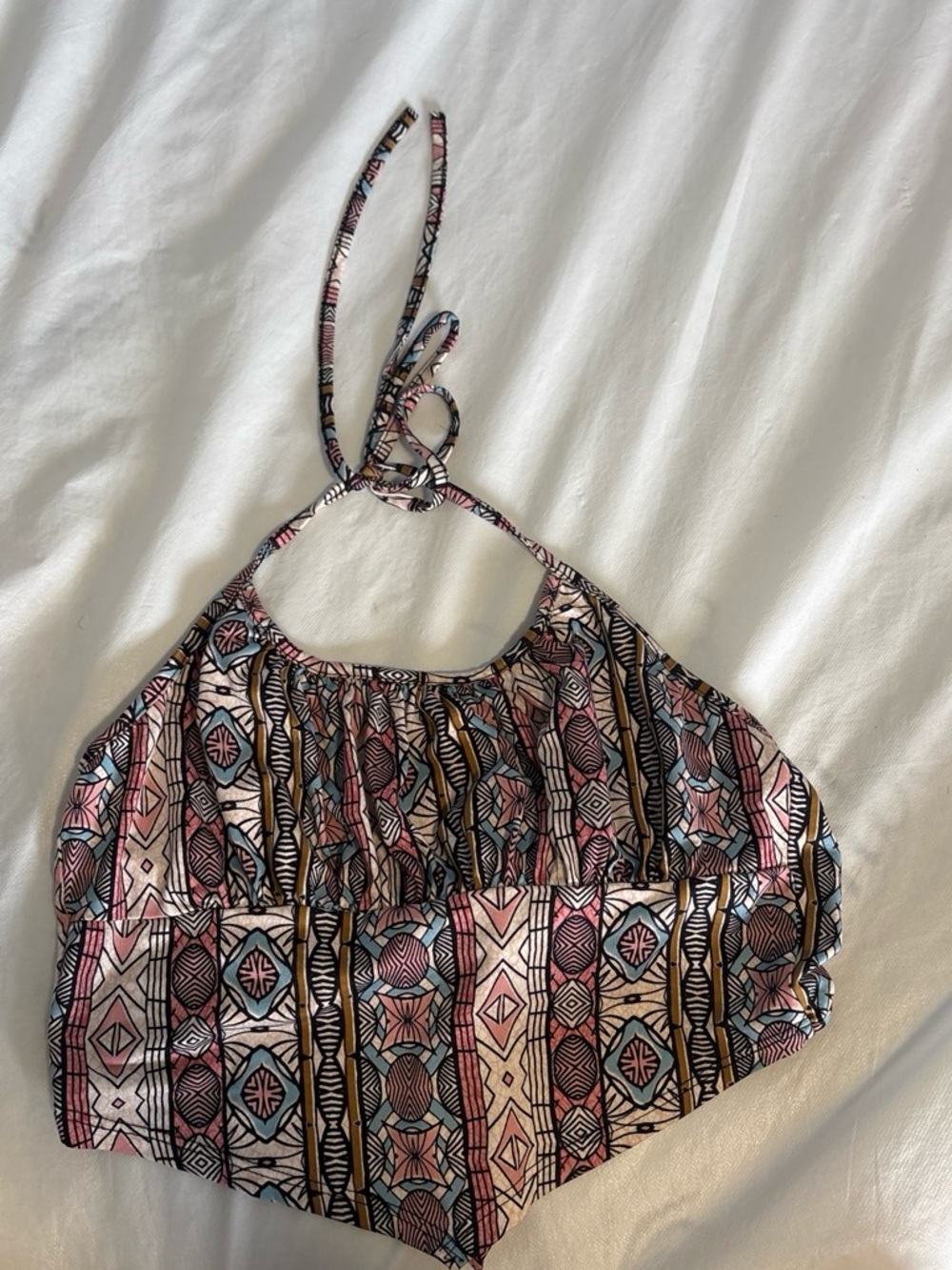 Halter Crop Top in Multicolor Tribal Print